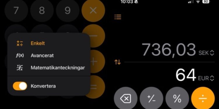 Konvertera valuta i Kalkylator-appen på iPhone